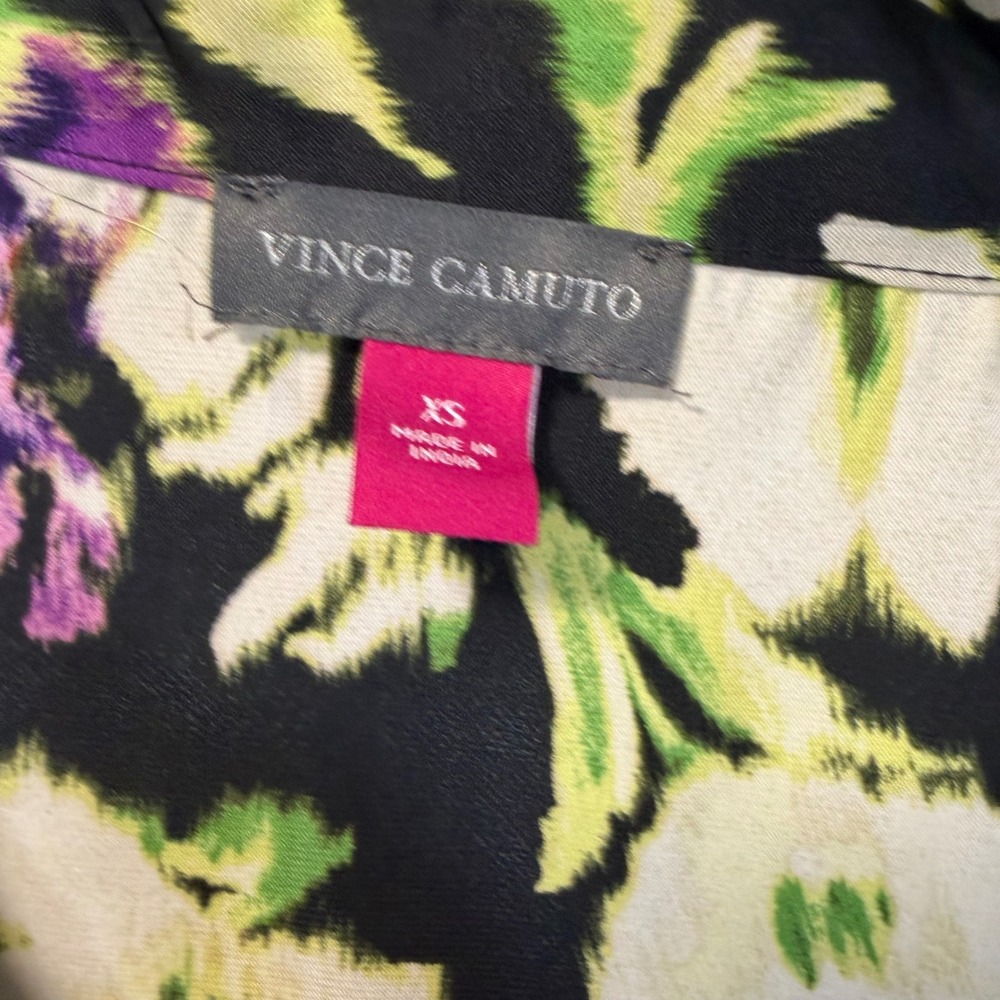 Vince Camuto Womens Floral Long Sleeve Split Neck Blouse Top Black XS NWT - Picture 4 of 10
